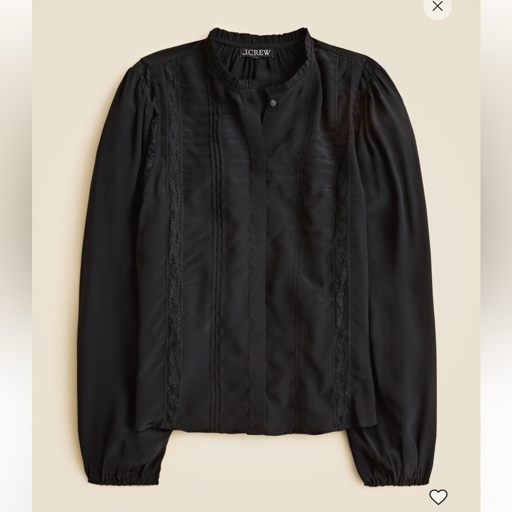 J. Crew Lace-trim pintuck top in crepe de chine